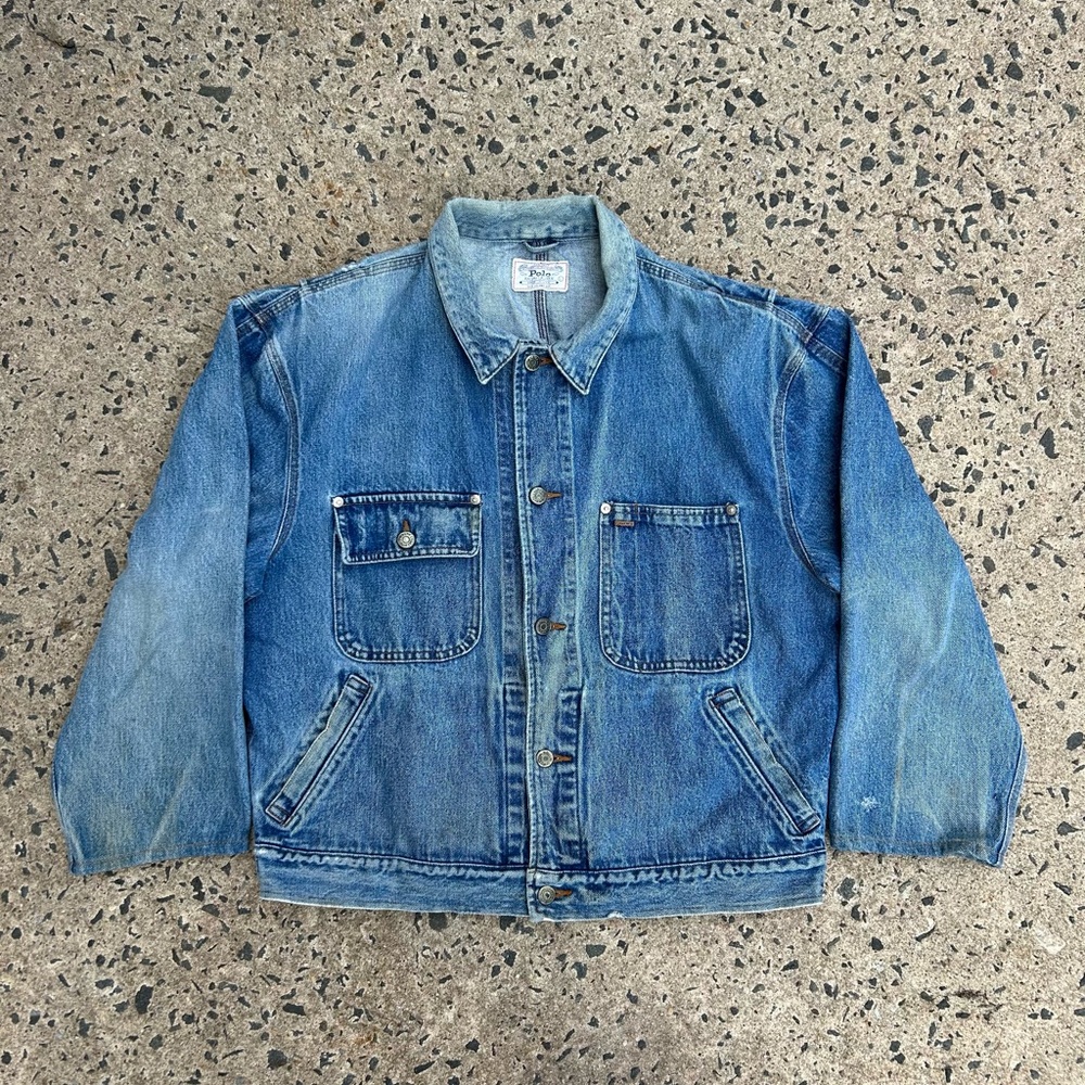 Vintage Polo Ralph Lauren Dungarees Denim Jacket Size L Made in USA (Cuts Fists)